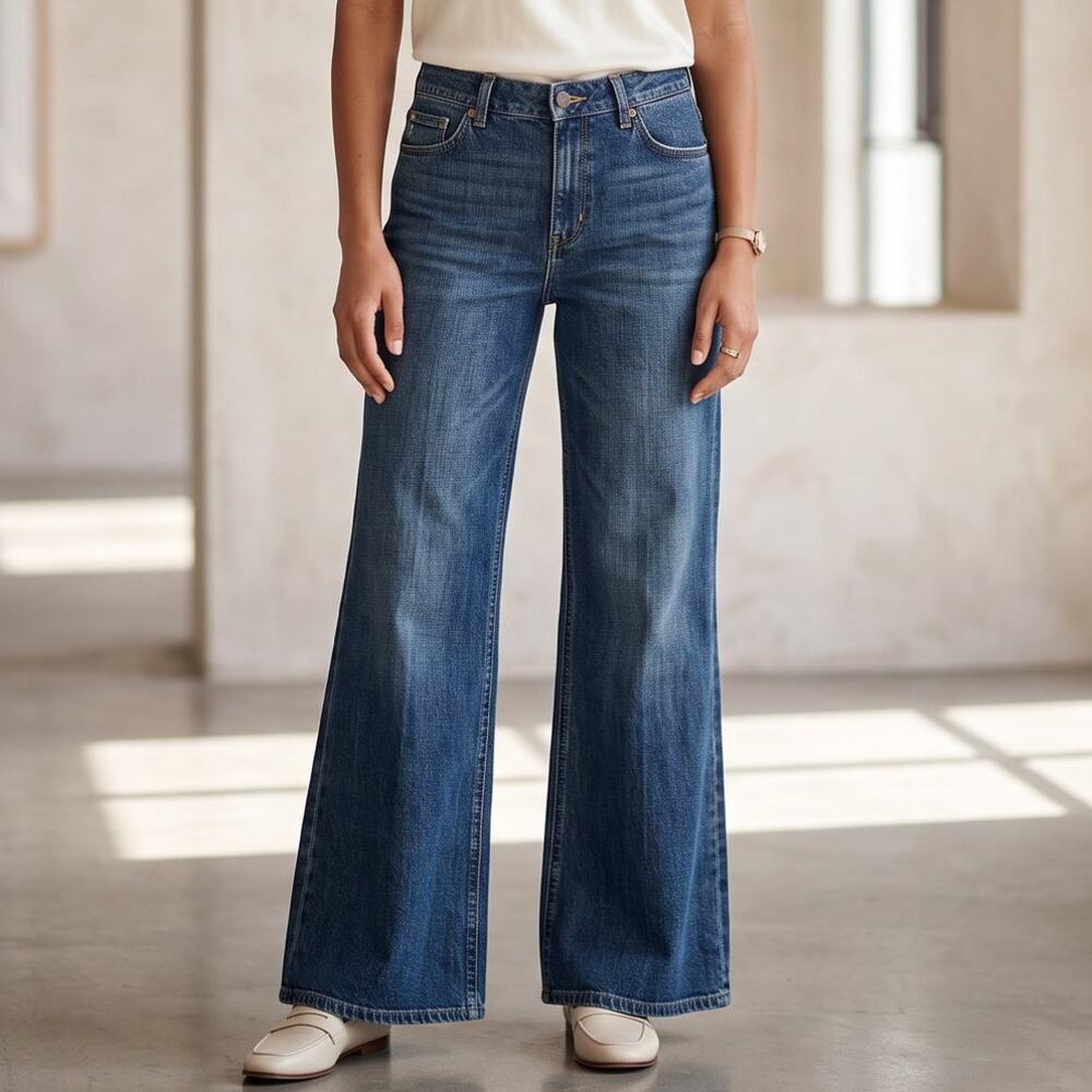 VTG Y2K Tommy Hilfiger Womens 8 Hipster Flare Blue Cotton Denim Jeans 32x31.5